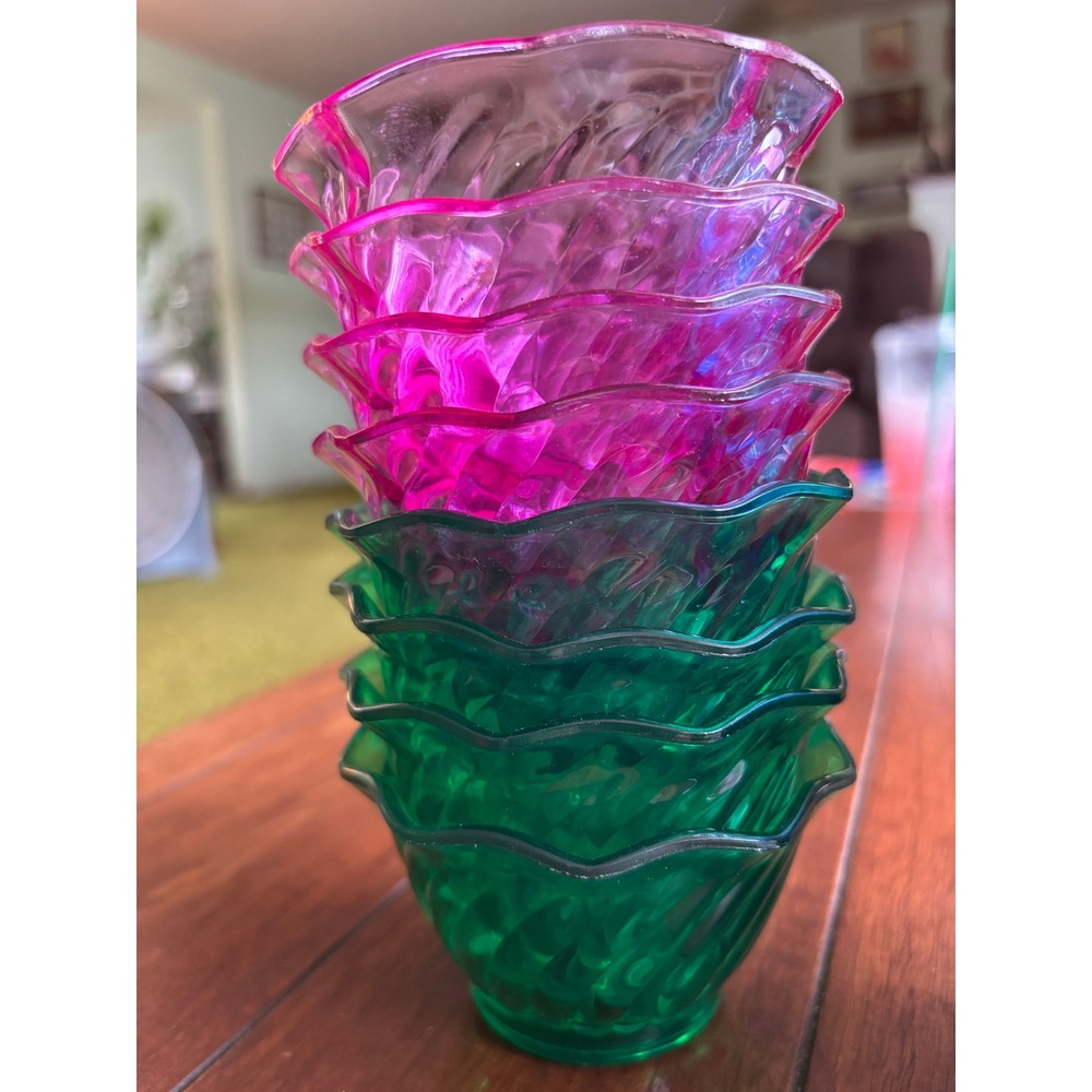 16pc Jewel Tone Plastic Dessert Bowls Scalloped Swirl Ice Cream Cups Set